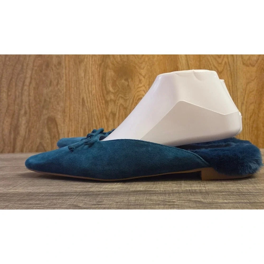 Chico's Striking Teal Faux Fur Penny‎ Flats Womens Size 8